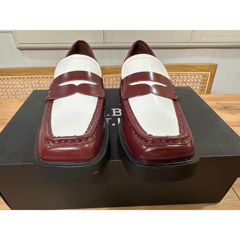 G.H.BASS & CO. Bowery Square Toe Penny Loafers Wine Combo Leather Size 5.5 NIB - Picture 7 of 15